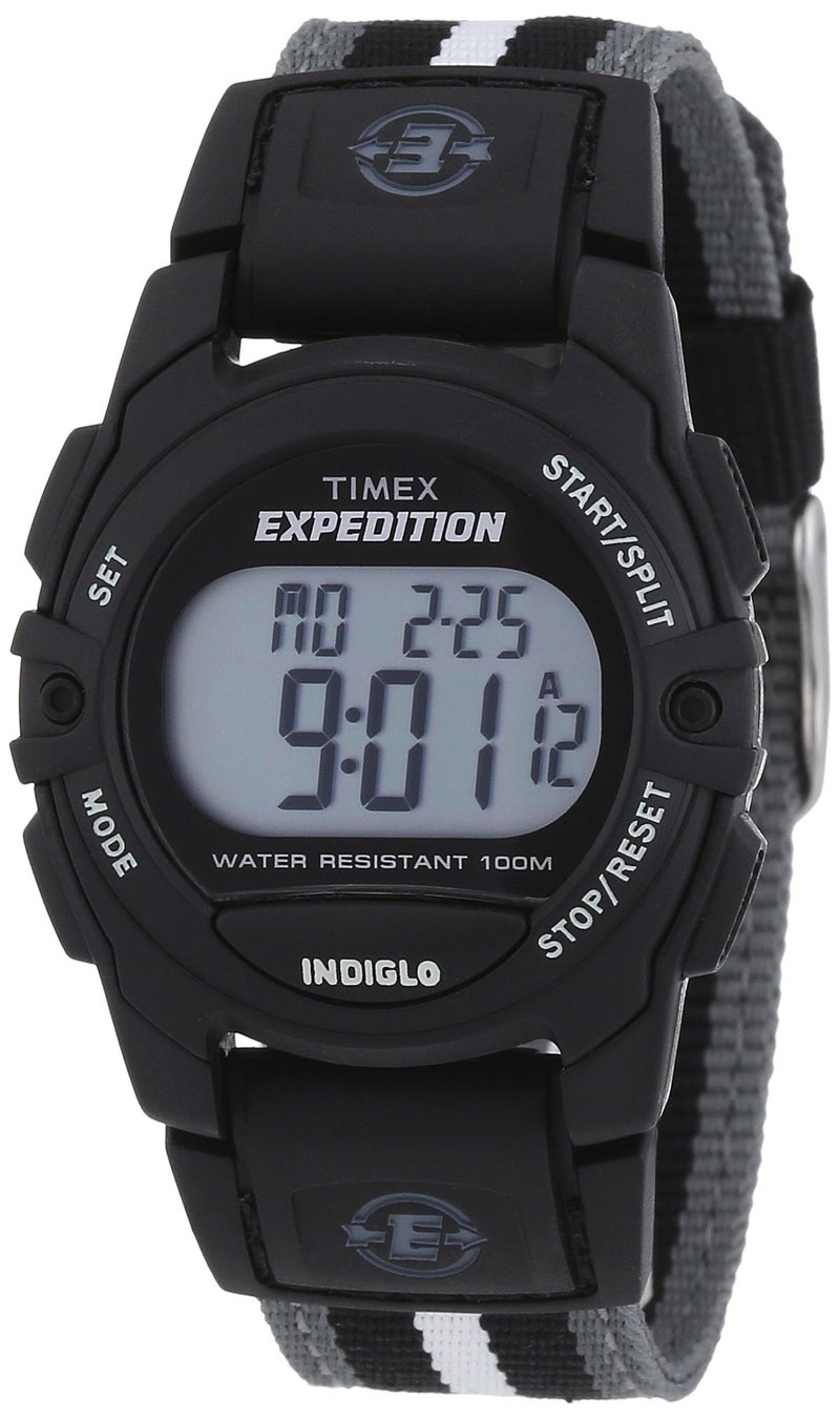 Timex Unisex Expedition Digital CAT 33mm Watch â€“ Black Case with Black & Gray Striped Fabric Strap
